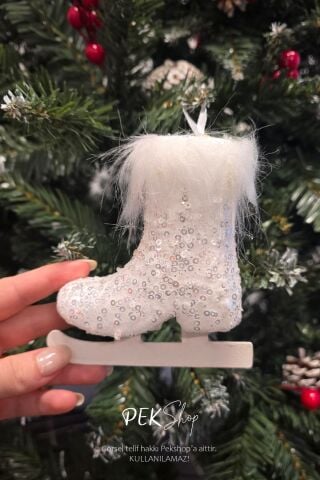Paten Şeklinde Yılbaşı Ağaç Süsü Tüylü Pullu Lüks Model Tekli