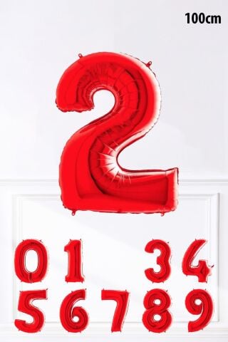 Kırmızı Rakam Folyo Balon Büyük Boy Kırmızı Sayı Yaş Balonu 100cm 40inç
