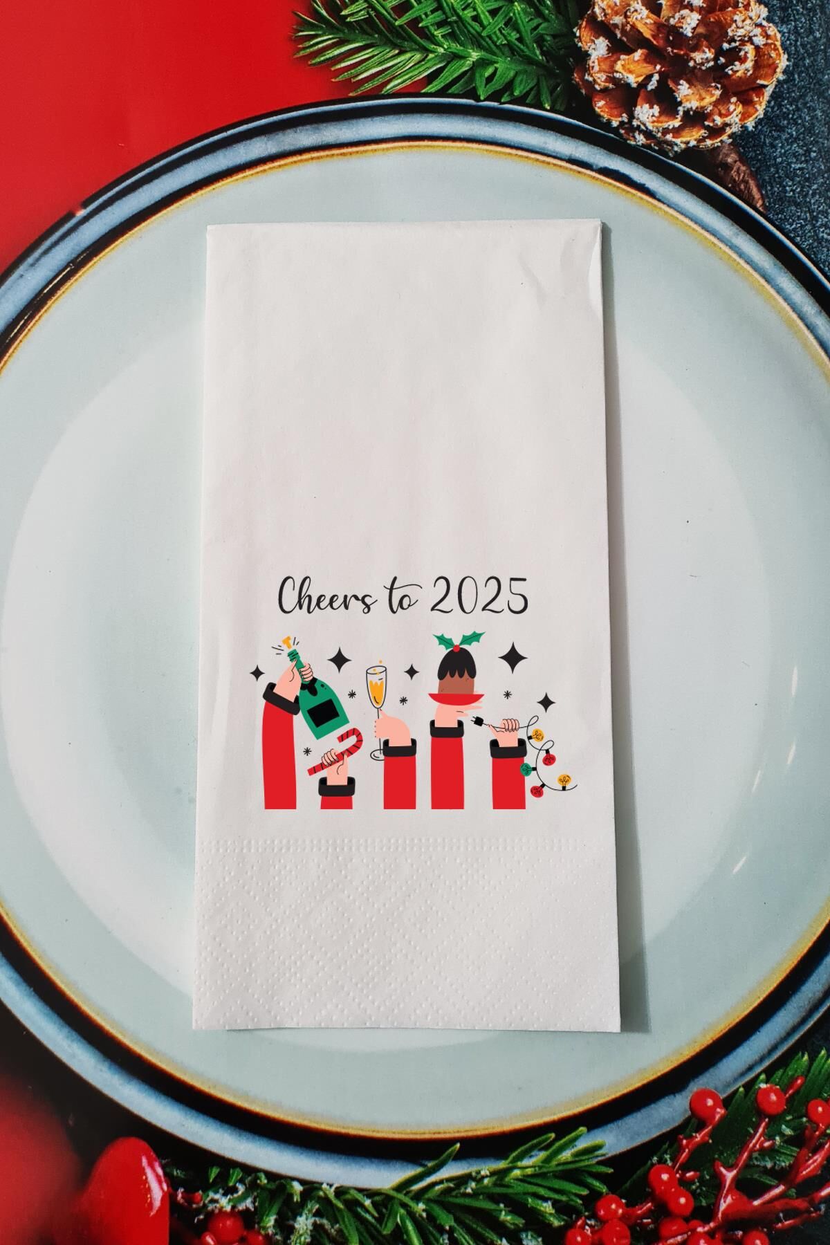Cheers to 2025 Yılbaşı Masası Sunum Peçetesi