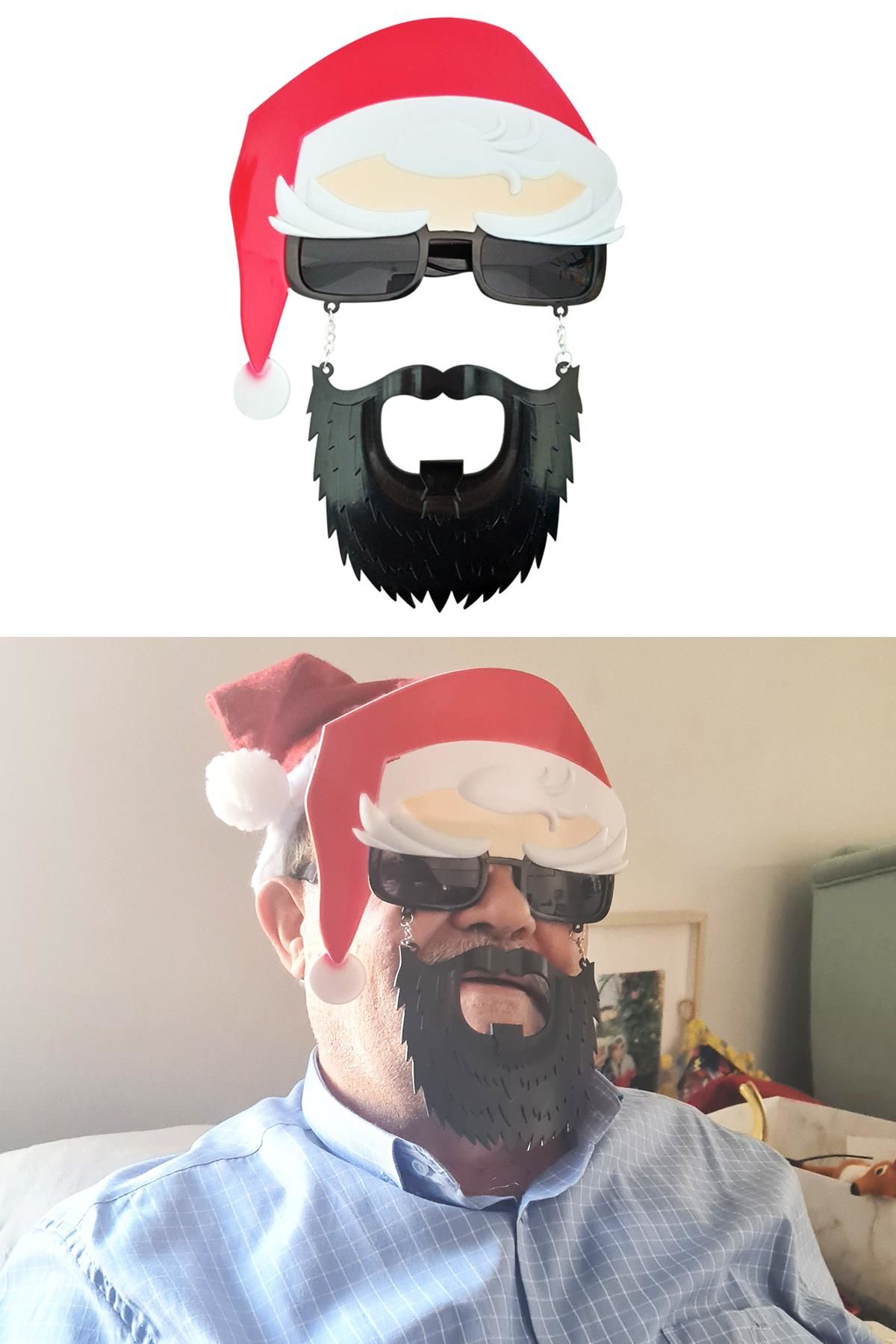 Yılbaşı Parti Gözlüğü Şapkalı Sakallı Noel Baba Eğlenceli Yeni Yıl Parti Gözlüğü