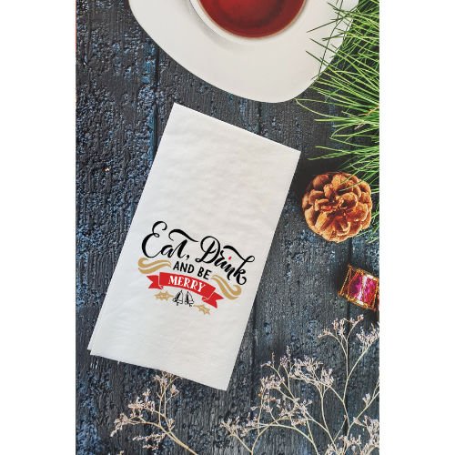 Eat Drink and be Merry Yazılı Yılbaşı Masası Sunum Peçetesi