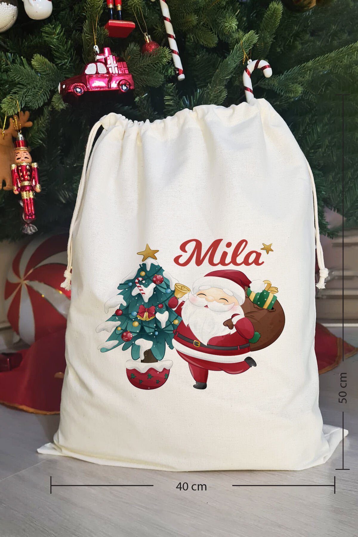 Sevimli Noel Baba İsme Özel Yılbaşı Hediye Kesesi