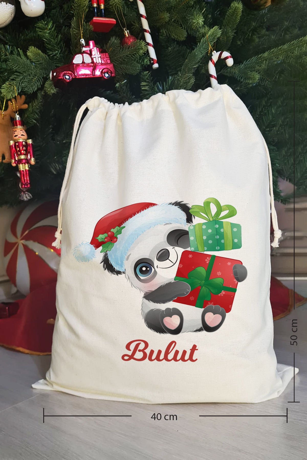 Hediye Dolu Panda İsme Özel Yılbaşı Hediye Kesesi