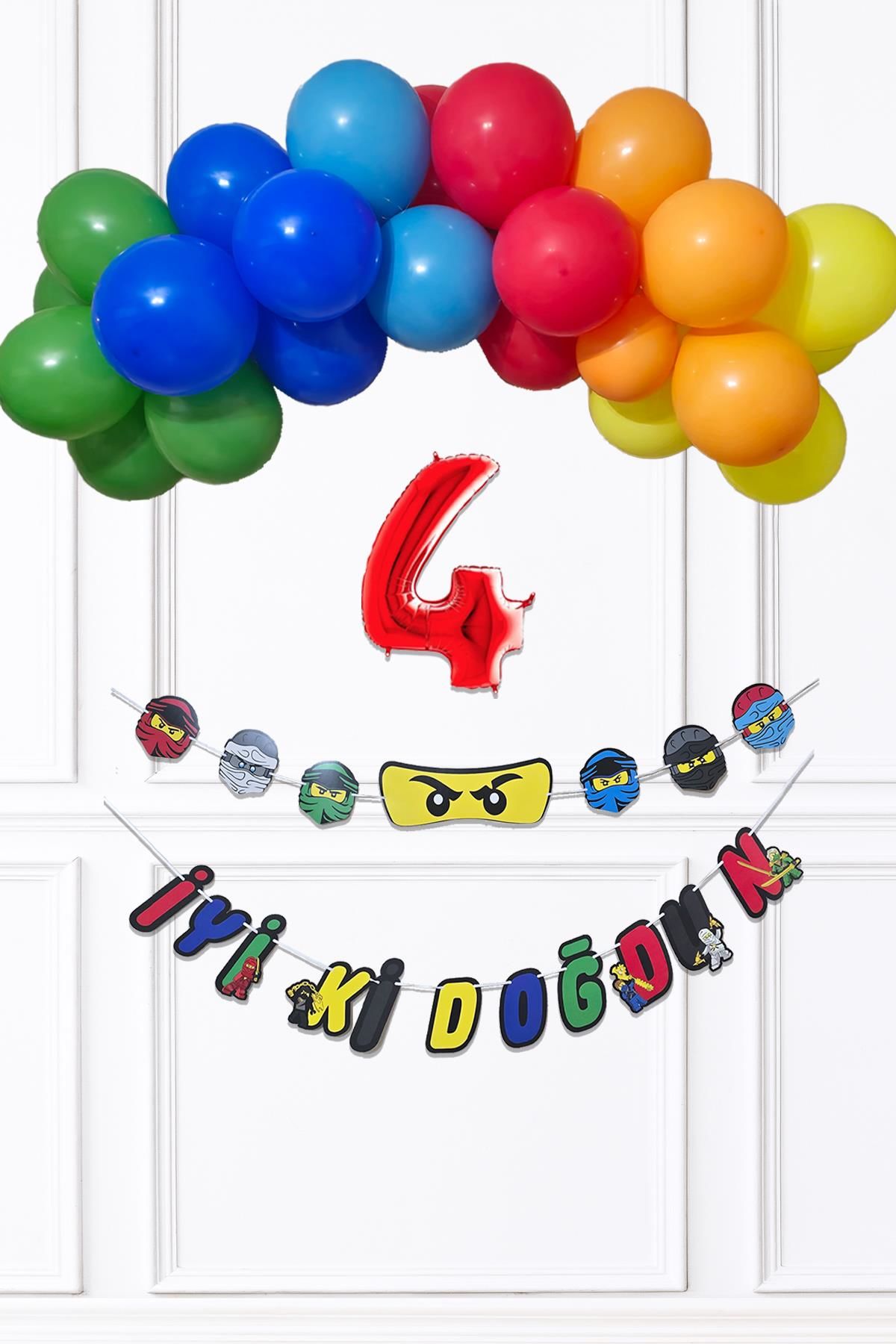 Ninja Konsept Doğum Günü Balon Banner SetiNinja Tema Süsleme Seti 4