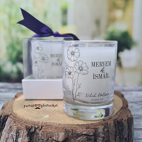 Şeffaf Etiketli Çiçekli Mum Hediyelik