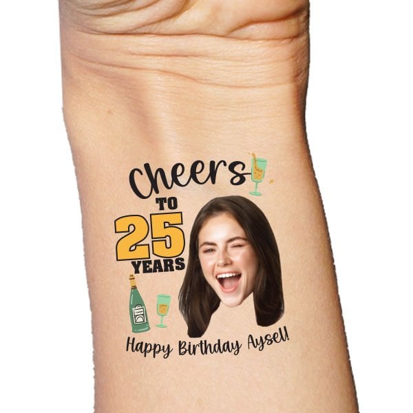 Cheers Kadeh Doğum Günü Fotoğraflı Geçici Dövme