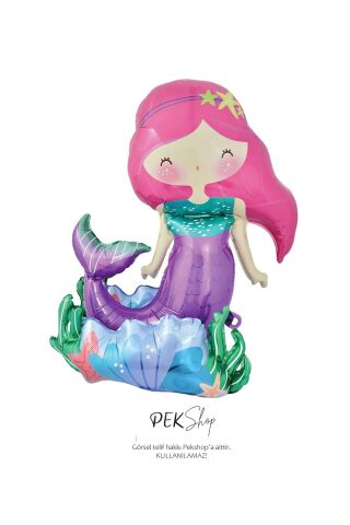 3D Deniz Kızı Folyo Balon Ayaklı Yerde Durabilen Deniz Kızı Balon 9252