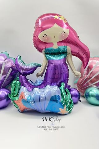 3D Deniz Kızı Folyo Balon Ayaklı Yerde Durabilen Deniz Kızı Balon 9252