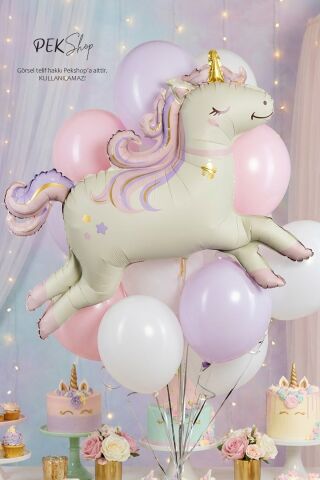 Retro Unicorn Folyo Balon Büyük