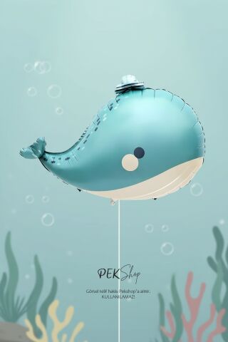 Denizci Şapkalı Turkuaz Balina Folyo Balon 9351