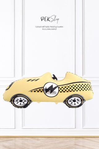 Krem Retro Yarış Arabası Folyo Balon Büyük 110cm 9405