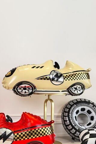 Krem Retro Yarış Arabası Folyo Balon Büyük 110cm 9405