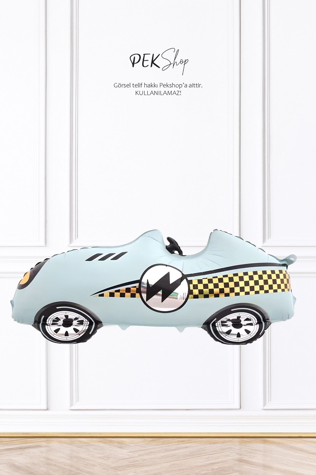 Mavi Retro Yarış Arabası Folyo Balon Büyük 110cm 9405