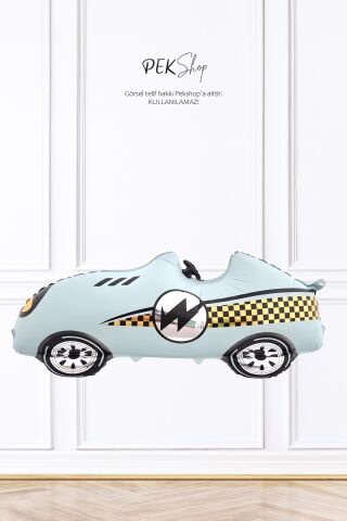 Mavi Retro Yarış Arabası Folyo Balon Büyük 110cm 9405