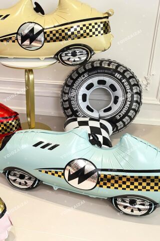 Mavi Retro Yarış Arabası Folyo Balon Büyük 110cm 9405
