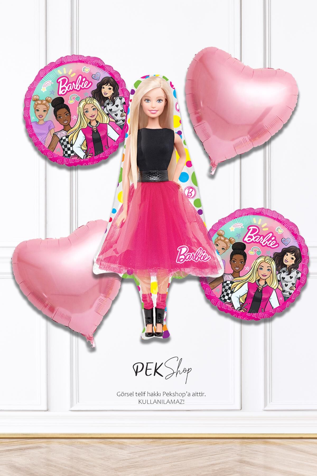 Kız Oyuncak Bebek Balon Seti Kalp Balonlu 5li Kız Balon Seti