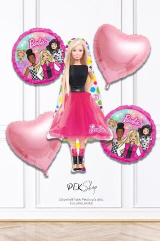 Kız Oyuncak Bebek Balon Seti Kalp Balonlu 5li Kız Balon Seti