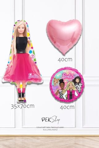 Kız Oyuncak Bebek Balon Seti Kalp Balonlu 5li Kız Balon Seti