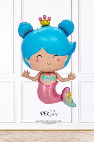Taçlı Mavi Saçlı Deniz Kızı Folyo Balon