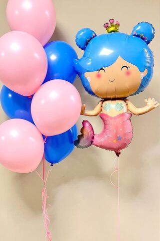 Taçlı Mavi Saçlı Deniz Kızı Folyo Balon