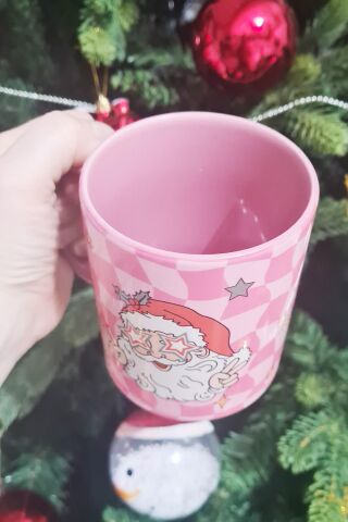 Retro Groovy Santa Tasarım Yılbaşı Hediyesi Pembe Kupa Bardak