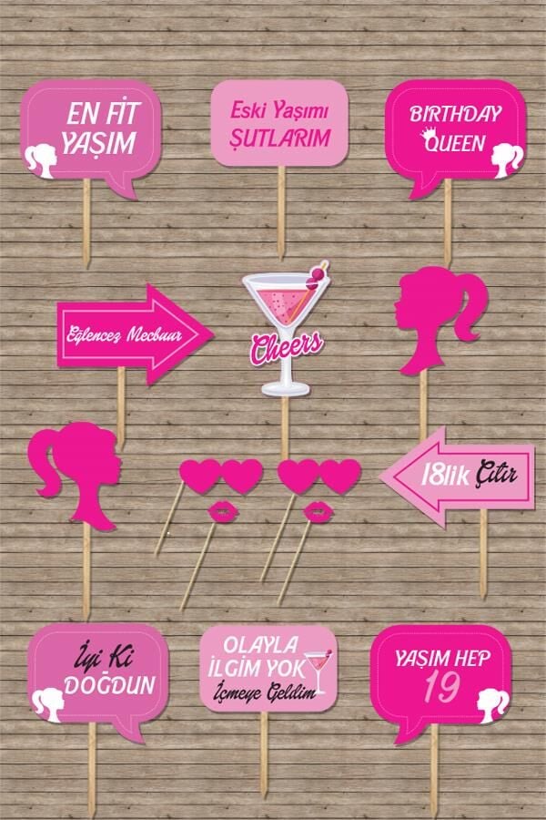 Doğum Günü Konuşma Balonları El Pankartları Pembe Kız Konsept