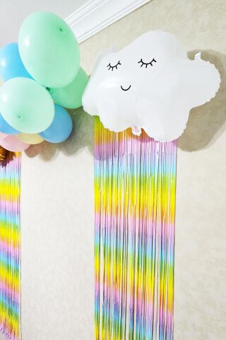 Gökkuşağı Konsept Bulut Güneş Balonlu Makaron Fon Perdeli Balon Zinciri Seti