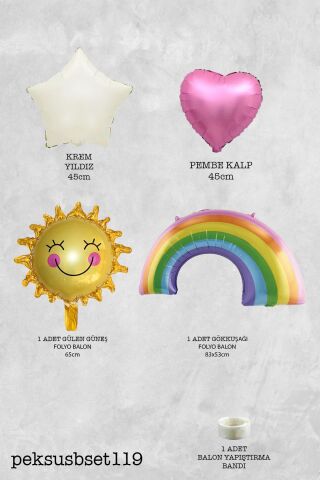 Gökkuşağı Güneş Folyo Balonlu Balon Süsleme Paketi