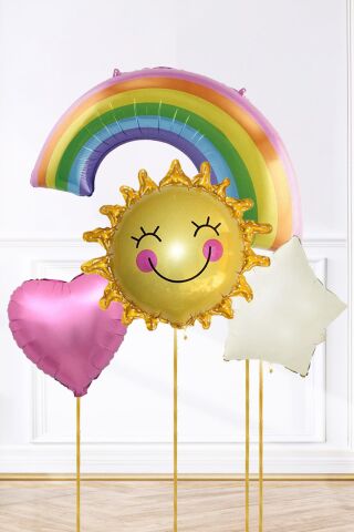 Gökkuşağı Güneş Folyo Balonlu Balon Süsleme Paketi