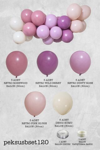 Retro Blush Pembe Renkler Parti Süsleme Balon Zinciri Seti