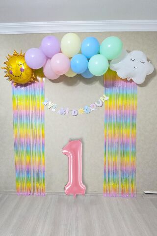 Gökkuşağı Konsept Pembe Yaş Balonu Lüks Parti Süeleme Seti Balon Zinciri Seti