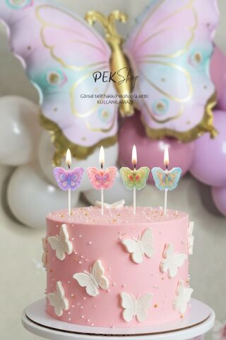 4lü Kelebek Mum Seti Kelebek Tema Doğum Günü Pasta Mumları