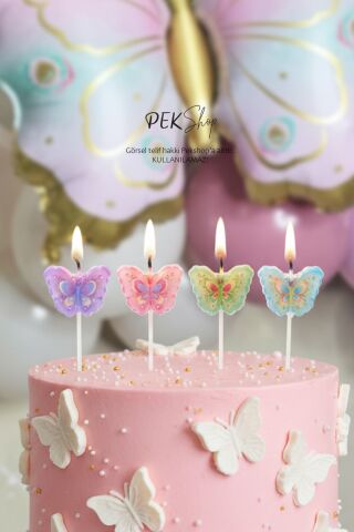 4lü Kelebek Mum Seti Kelebek Tema Doğum Günü Pasta Mumları