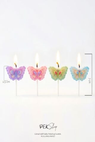 4lü Kelebek Mum Seti Kelebek Tema Doğum Günü Pasta Mumları