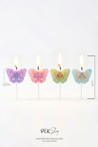 4lü Kelebek Mum Seti Kelebek Tema Doğum Günü Pasta Mumları