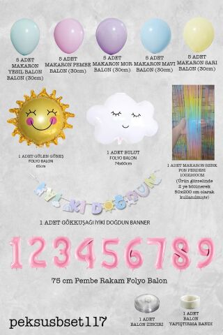 Gökkuşağı Konsept Pembe Yaş Balonu Lüks Parti Süeleme Seti Balon Zinciri Seti 1