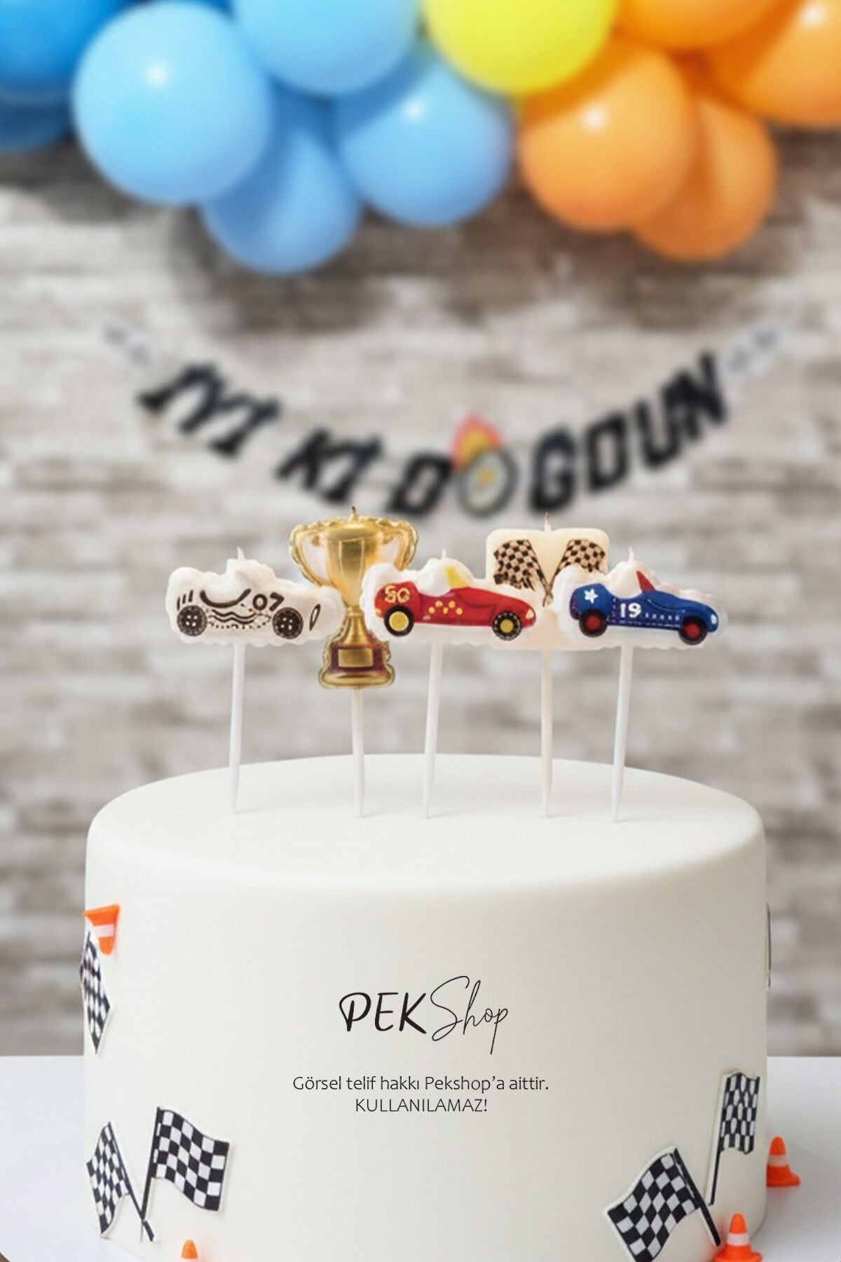 Yarış Arabaları Mum Seti Yarış Araba Tema Doğum Günü Pasta Mum Seti 5li