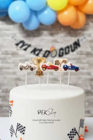 Yarış Arabaları Mum Seti Yarış Araba Tema Doğum Günü Pasta Mum Seti 5li