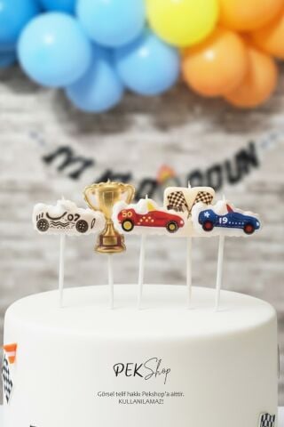 Yarış Arabaları Mum Seti Yarış Araba Tema Doğum Günü Pasta Mum Seti 5li