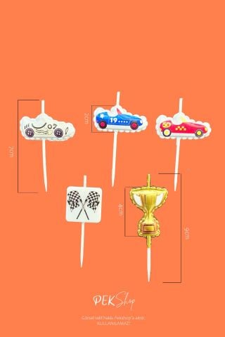 Yarış Arabaları Mum Seti Yarış Araba Tema Doğum Günü Pasta Mum Seti 5li