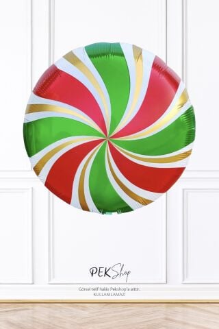 Yeşil Kırmızı Gold Yuvarlak Şeker Folyo Balon