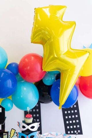 Şimşek Folyo Balon Süper Kahramanlar Tema Balonlar Sarı Şimşek Balon