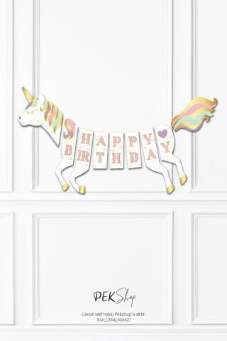 3D Unicorn Happy Birthday Banner Unicorn Doğum Günü Duvar Yazısı