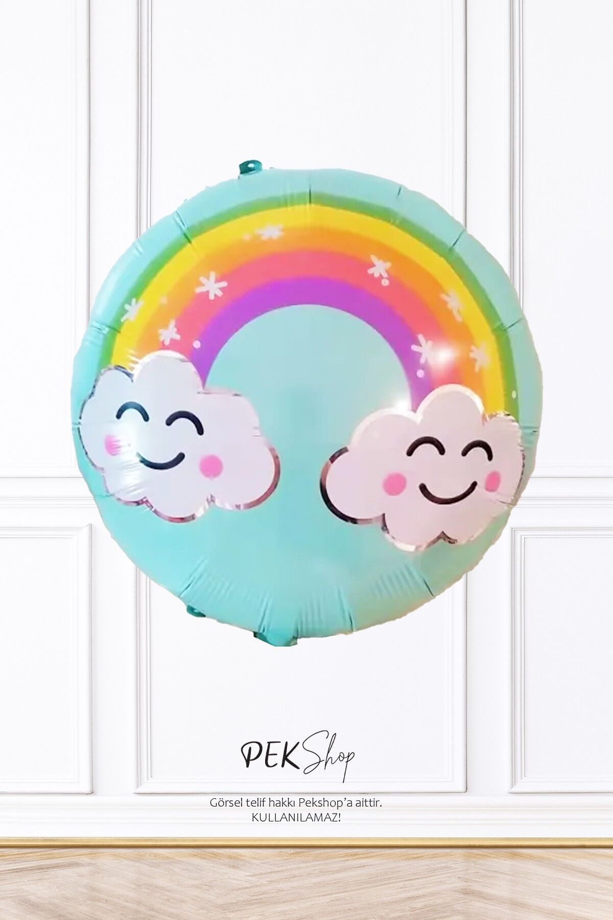 Yuvarlak Bulutlu Gökkuşağı Baskılı Folyo Balon 45cm