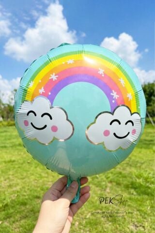 Yuvarlak Bulutlu Gökkuşağı Baskılı Folyo Balon 45cm