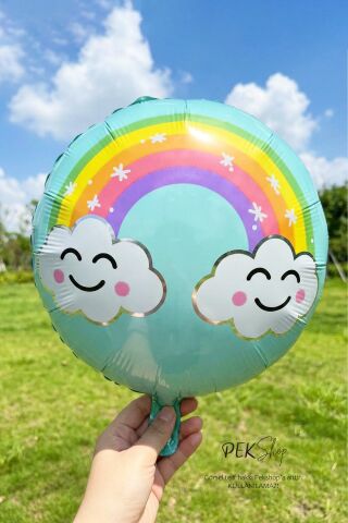 Yuvarlak Bulutlu Gökkuşağı Baskılı Folyo Balon 45cm
