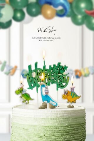 Dinazor Tema Happy Birthday Mum Seti 4lü Dinazor Tema Doğum Günü Pasta Mum Seti