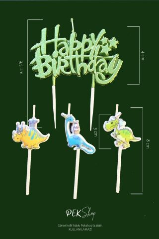 Dinazor Tema Happy Birthday Mum Seti 4lü Dinazor Tema Doğum Günü Pasta Mum Seti