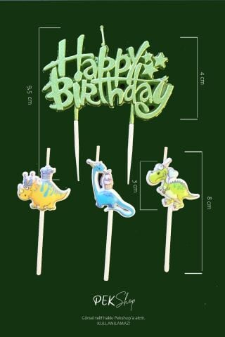 Dinazor Tema Happy Birthday Mum Seti 4lü Dinazor Tema Doğum Günü Pasta Mum Seti