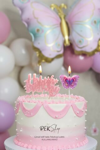 Kelebek Tema Happy Birthday Mum Seti 2li